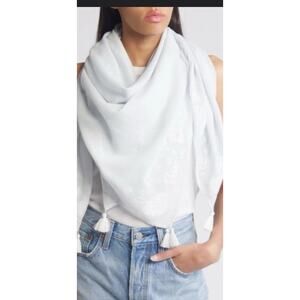 Treasure & Bond Floral Embroidered Square Scarf in Blue Illusion Combo $49